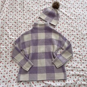 Christian Siriano Purple and Cream Checkered Turtleneck Sweater